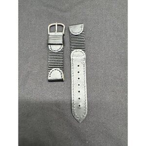 Vintage German Black Leather Nylon 16.5mm Watch Strap Band With Buckle